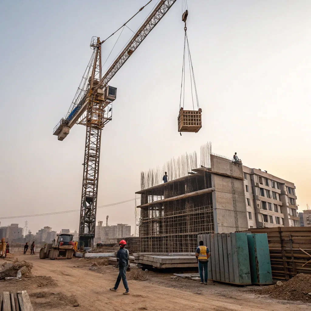Tall crane lifting materials on a construction site