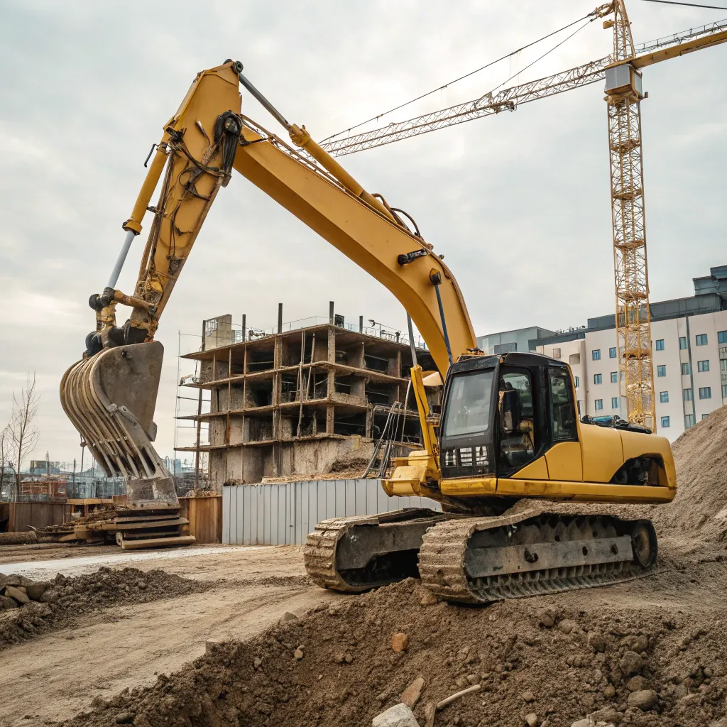 Yellow excavator at a construction site